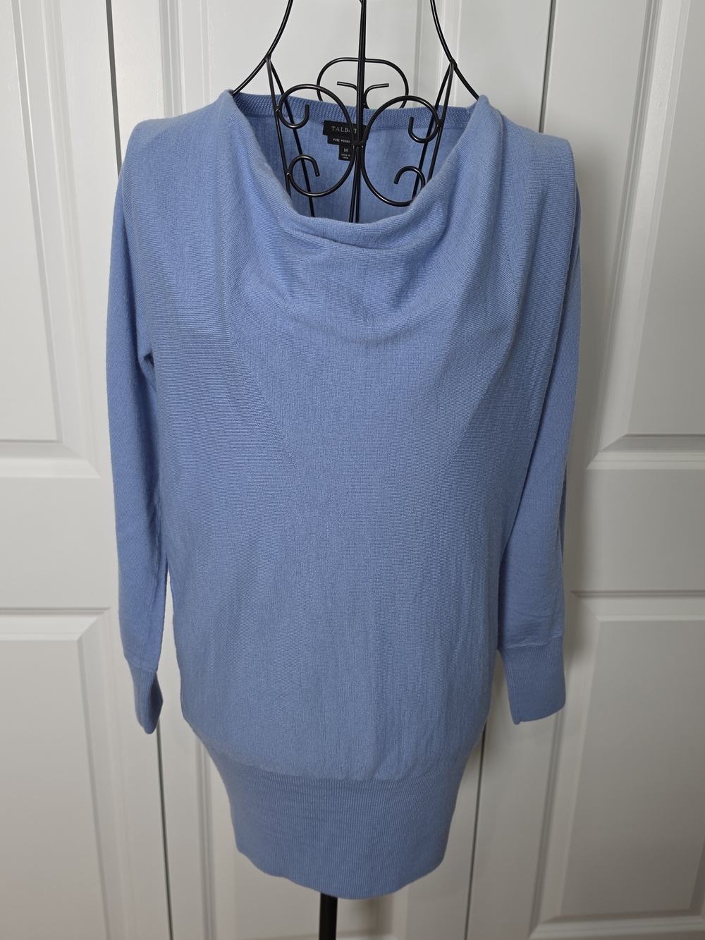 Talbots 100% Merino Wool Blue Cowl Neck Tunic Sweater M